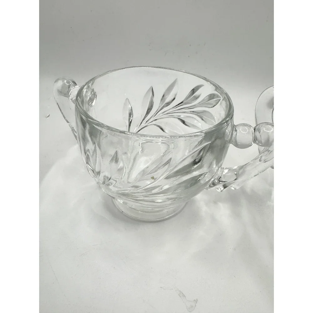 Clear Indiana Glass Willow Leaf Pattern Creamer‎ and Sugar Bowl 1950s Vintage